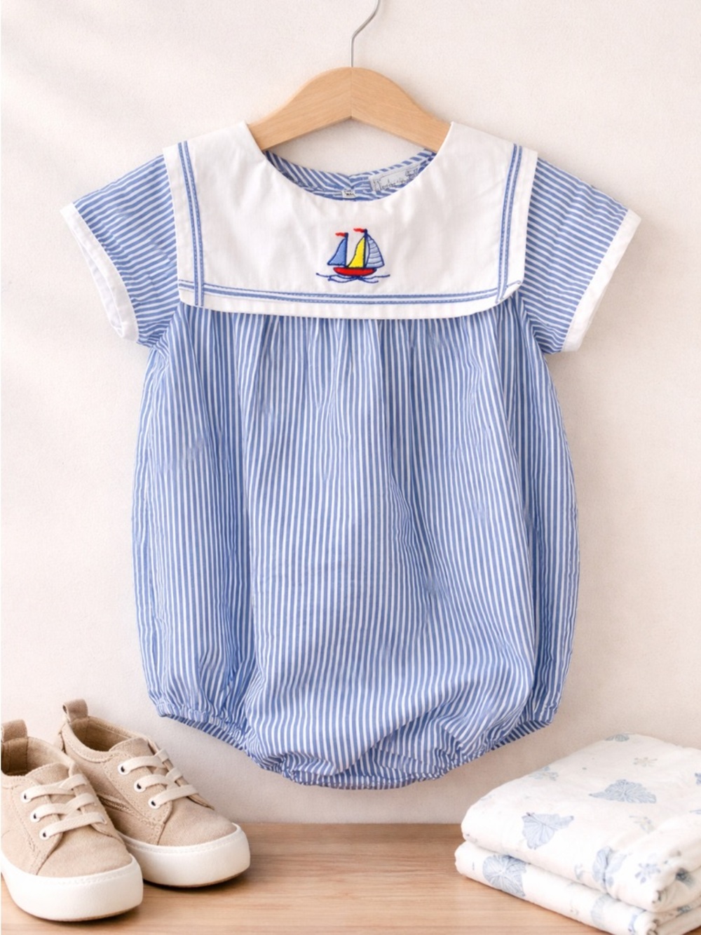 Classic Blue Striped Sailboat Baby Bubble